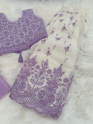 Baby Girls’ Embroidered Lehenga Choli Set in Light Purple Shade, Festive Indian Lehenga Dress, GRL-2092