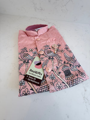 PInk Shade 4 Piece Boy's Cotton  Silk Ethnic Kurta with Jacket, Dhoti and Pajama- Design B-2004