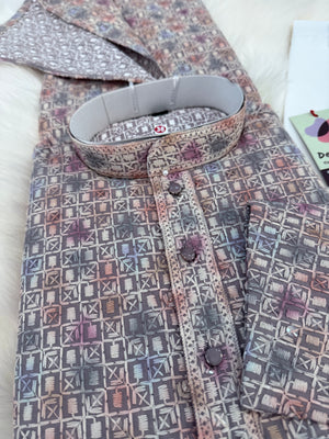 Men’s Indian festive Kurta Pajama Set, Rayon Chikankari Embroidery, Wedding Partywear Multishade Kurta– KP-1983