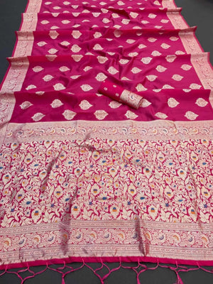 Soft Tissue Silk Banarasi Saree With Stitched Blouse and complete Fall & Peeco , SAREE - 1623