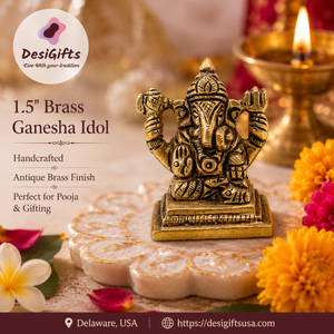1.5" Brass Ganesha Idol | Miniature Ganesh Murti for Home, Office & Car Dashboard, GIB- 3042