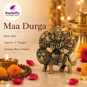 Brass Durga Maa Idol on Lion | 2 inch idol Murti for Home & Office.  GS8 -3044