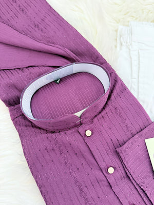 Men’s Wine Shade Sequins Embroidered Kurta Pajama Set – Indian Wedding & Partywear Traditional 2PC Outfit, Size 58 , 5XL, KP-2024