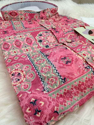 Premium Pink Embroidered Kurta Pajama Set – Viscose Rayon with Printed & Sequin Detailing | Traditional Outfit | KPS-2034