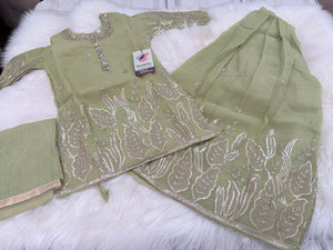 Girls’ Sage Green Kurta Palazzo Set with Sequins Work – Festive Ethnic Wear, GRL-2098