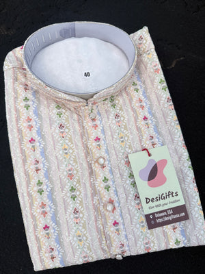 Man's Ivory Cream 2-Piece Kurta Pajama Set , Premium Rayon with Embroidery and Sequin Detailing, KP-4001