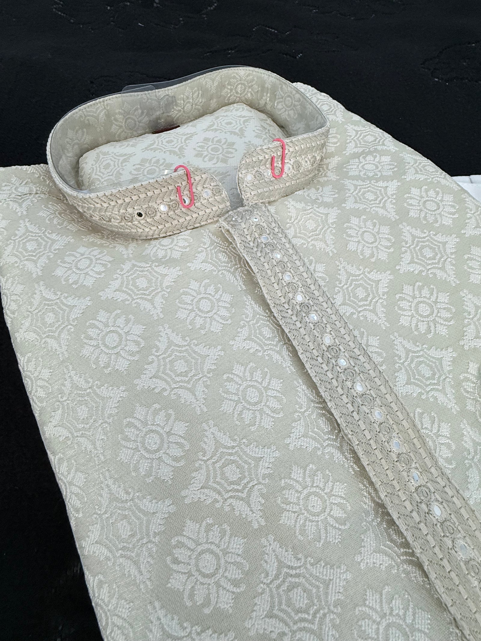 Pastel Green Jacquard Silk Kurta Pajama Set for Men – Self Design Ethnic Party Wear, Wedding & Festive Traditional Outfit, KPS-2079