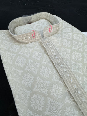 Pastel Green Jacquard Silk Kurta Pajama Set for Men – Self Design Ethnic Party Wear, Wedding & Festive Traditional Outfit, KPS-2079