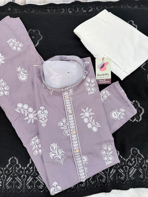 Men's Dusty Lavender Embroidered Kurta Pajama Set – Traditional Indian Ethnic Wear for Weddings & Festivals, KPS-3009