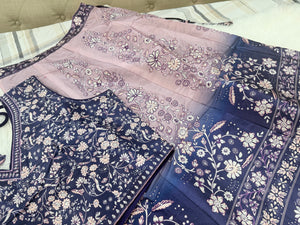 Women’s Navy Blue & Dusty Pink Lehenga Choli Set with Dupatta – Digital Floral Print, Mirror-Style Sequin Work, Indian Wedding Festive Wear, LHG - 4009