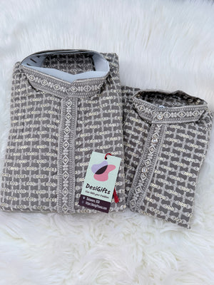 Mocha Shade Chikankari Rayon with Sequins 2 Piece Kurta with Trouser Style Pajama Set, Father & Son's Outfit, DM -2009