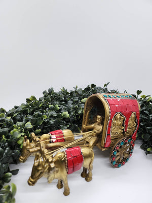 Traditional Bull Cart with Laxmi Ganesh Figure, Brass, GIB-1033