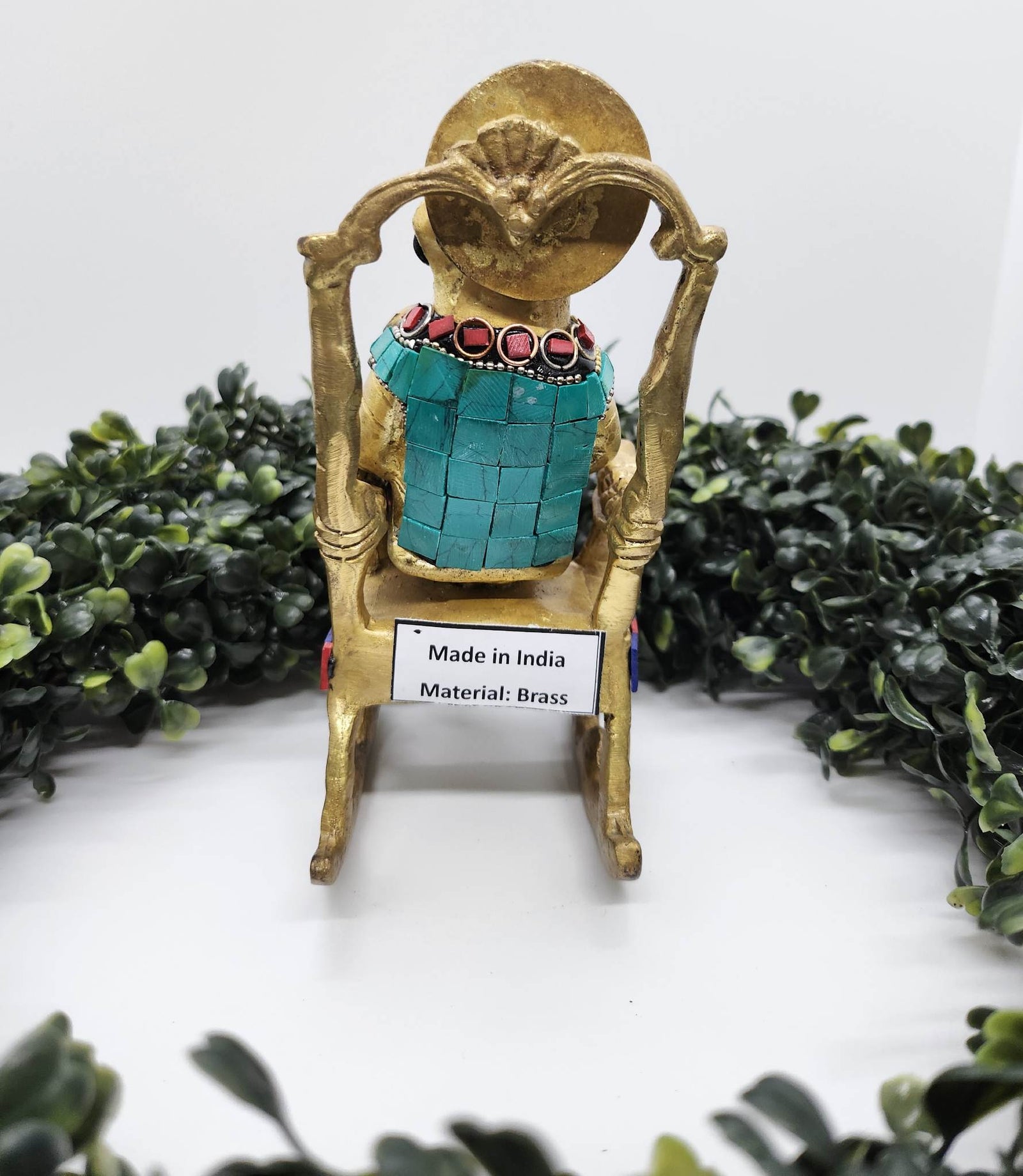 6" Lord Ganesha Reading Book on Rocking Chair- Pure Brass, GIB-1032