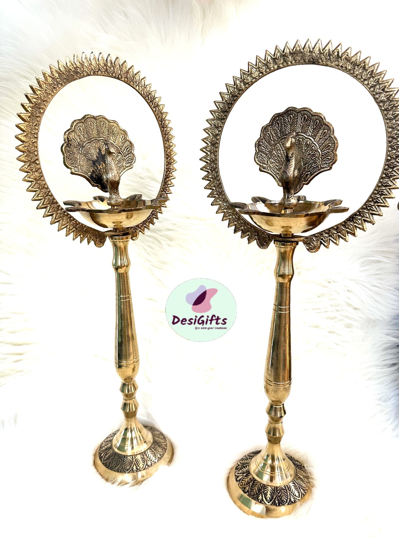 Peacock 21" Oil Lamp  in Brass (Diya), OLB#225