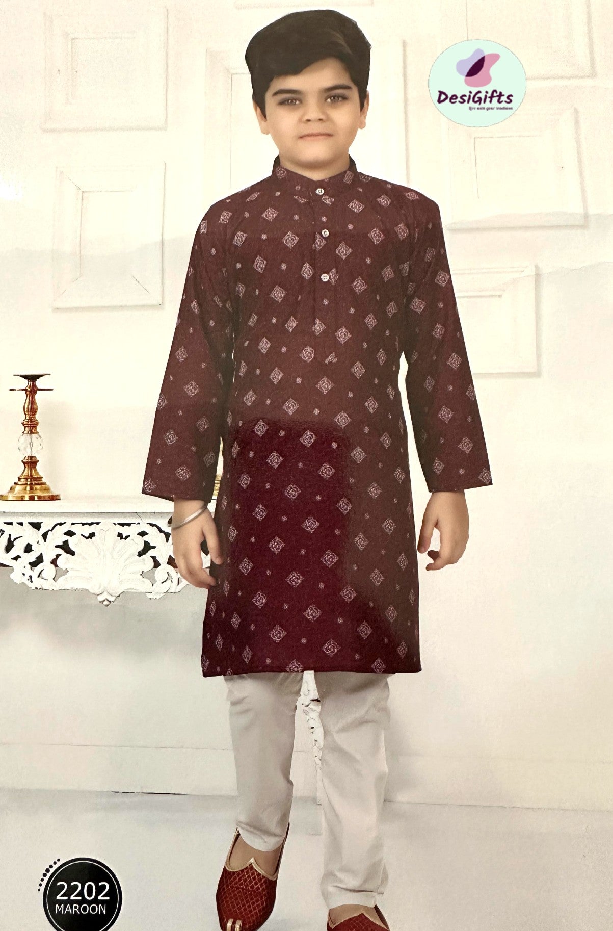 Mulberry Maroon Boy's Cotton Silk Kurta pajama - BOY-1071