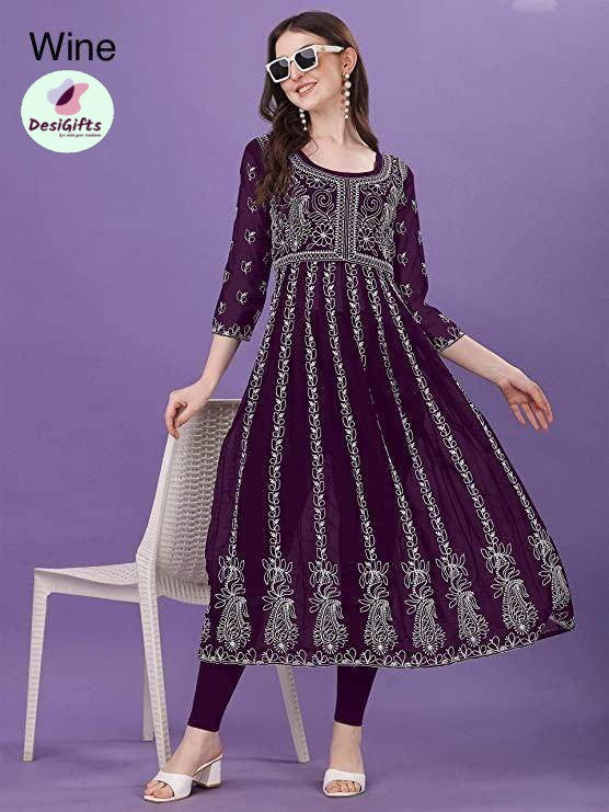 Heavy Fox Georgette with Beautiful Embroidery Kurti with Leggings, Design WMN -1055