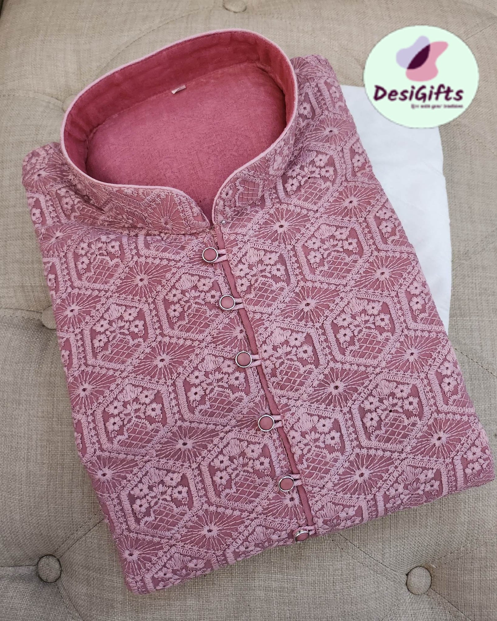 Eye Catching Onion & Green Shade Kurta Pajama Set, Georgette with Intricate Chikankari Embroidery, KP - 1016