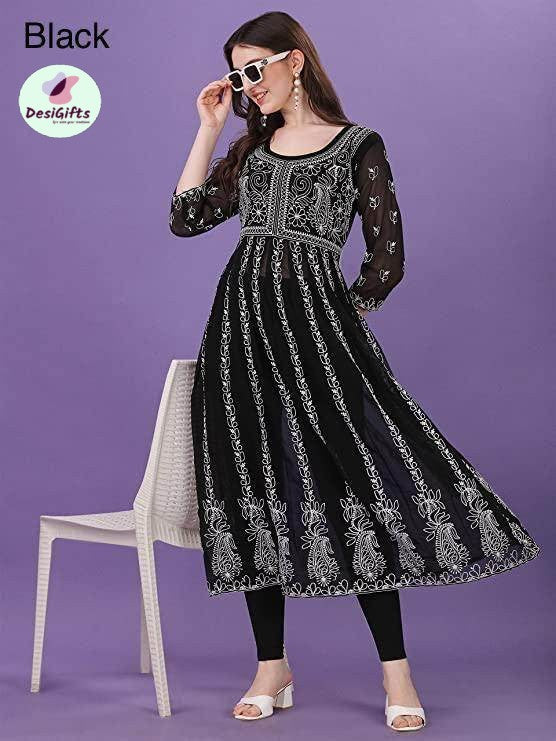 Heavy Fox Georgette with Beautiful Embroidery Kurti with Leggings, Des