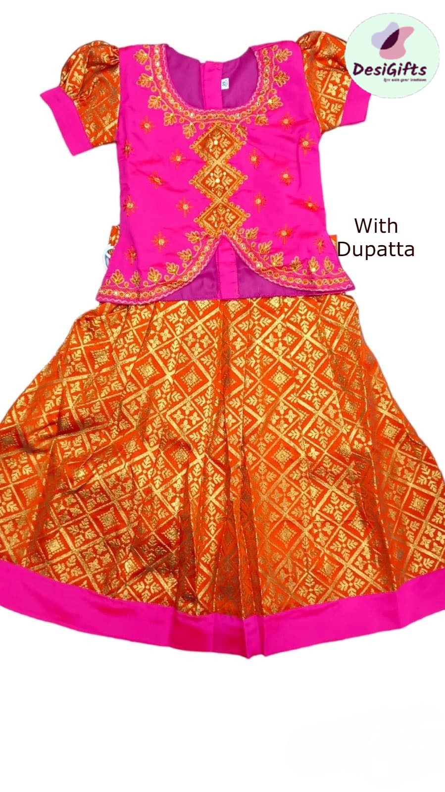 Comfy Silk Traditional Pattu Pavadai Rani Pink Lehnga Choli, Design GRL -1052