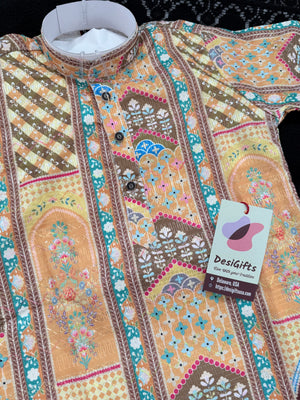 Multishade Boys’ Rayon Kurta Pajama Set with Sequins Work, Designer Printed Ethnic Outfit for Kids, Festive Wear – BOY-2088