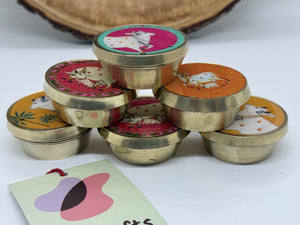 Brass Dibbi Box with Decorative Cow Artwork, 1" x 1.8" Size | Traditional Pooja Kumkum, Haldi & Sindoor Container, BB- 3048