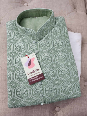 Eye Catching Onion & Green Shade Kurta Pajama Set, Georgette with Intricate Chikankari Embroidery, KP - 1016