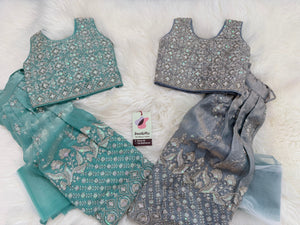Baby Girls’ Embroidered Lehenga Choli Set in Teal Blue & Slate Gray, Festive Indian Ethnic Outfit Lehenga Dress, GRL-2091