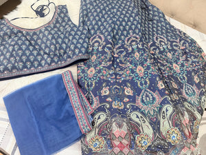 Navy Blue Floral & Paisley Print Lehenga Choli Set with Dupatta – Mirror-Style Sequin Accents, Indian Wedding & Festive Wear, LHG-4013
