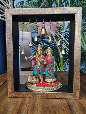 Handcrafted Radha Krishna ji in Brass In Wooden Frame, RK- 1300