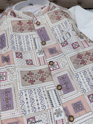 Elegant Men’s 3-Piece Kurta Pajama Set with Embroidered Sequins Jacket, Silk Ethnic Wear for Wedding & Festive, KPJ-2033