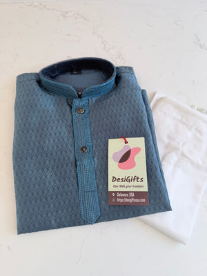Blue Shade Boy's Cotton Silk Self Design Kurta Pajama - Design BOY-2003