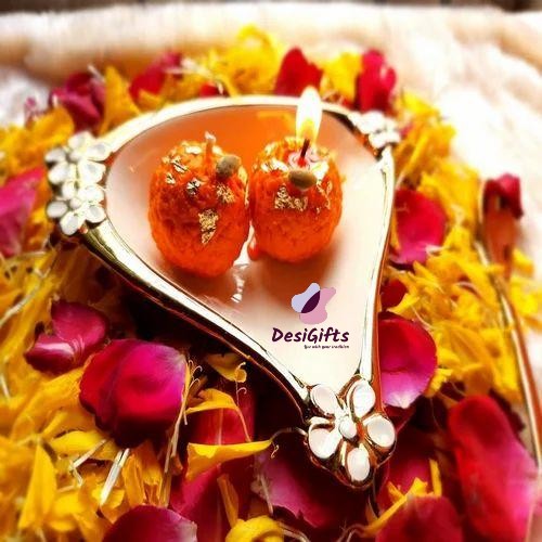 Candle -Ganpati Modak or Motichoor Ladoo Soy Wax CANDLES, Set of 4, WAX- 1131