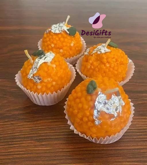 Candle -Ganpati Modak or Motichoor Ladoo Soy Wax CANDLES, Set of 4, WAX- 1131