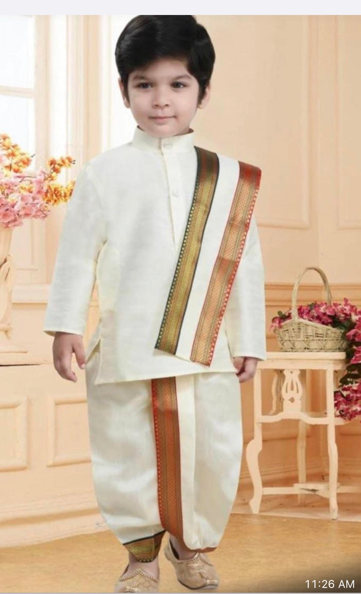 Light Peach and Gold Printed Festive Kurta with off white Pajama for Boys  at Rs 650/piece | Boys Khandwa Set in New Delhi | ID: 26609143491