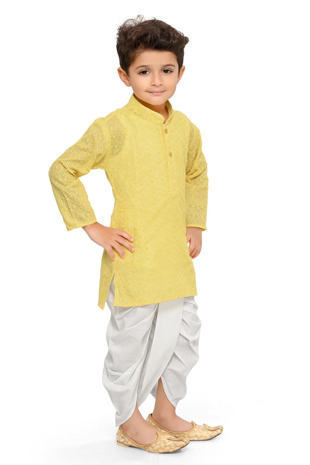 Size Three, 3 Piece Boy's Cotton Kurta with Dhoti and Pajama, Kids Kurta Pajama Design- Boy-1109