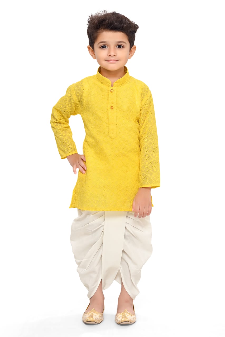 3 Piece Boy's Cotton Kurta with Dhoti and Pajama, Kids Kurta Pajama Design- Boy-1109