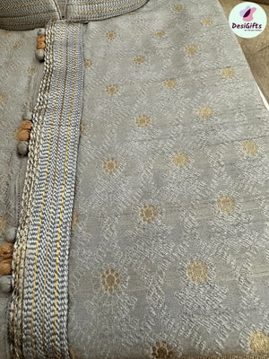 Gray Cotton Silk with Golden Buty 2 Piece Kurta Pajama Set-  573
