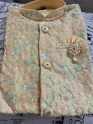 Comfy Newborn and Toddler Boy Cotton Silk Sherwani Indian Dress with Dhoti and Pajama- Design B-1128