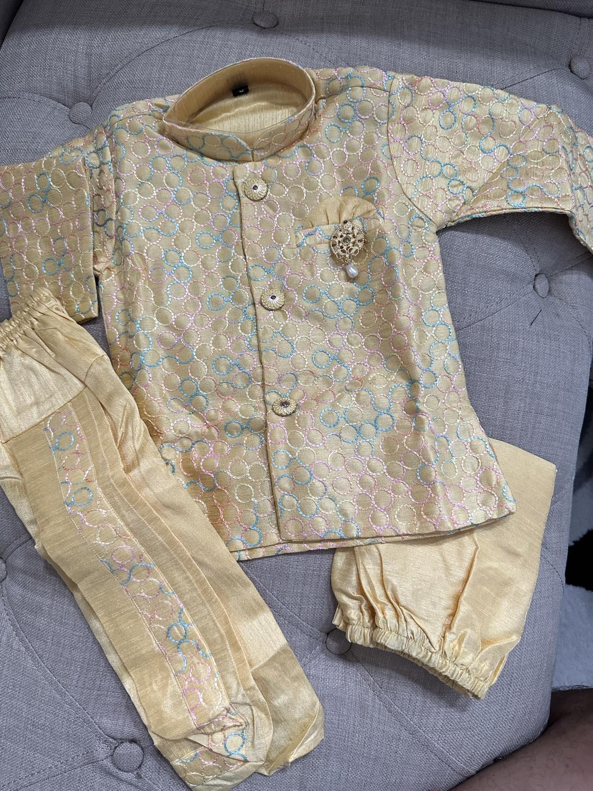 Comfy Newborn and Toddler Boy Cotton Silk Sherwani Indian Dress with Dhoti and Pajama- Design B-1128