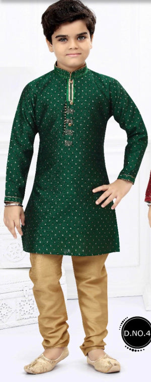 Newborn Boy's Pine Green Cotton Silk Kurta Pajama, Indian Ethnic outfit for Boy - BOY-1125
