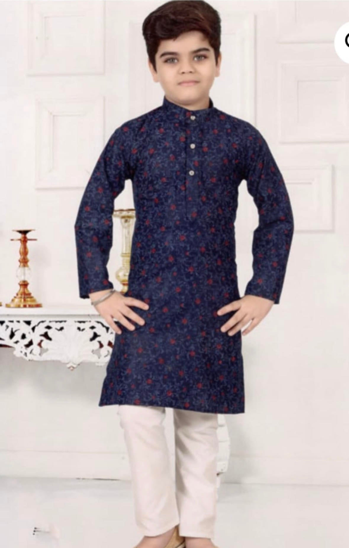 Size 0, Vibrant Navy Boy's Cotton Kurta pajama - BOY-1124