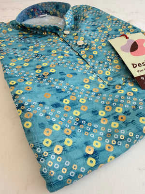 Blue Shade Boy's Cotton Blended Bandhini Style Print Designer Dress - Design BOY-2008