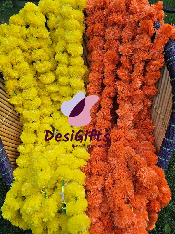Marigold Rope 4-5Feet Long Artificial Marigold Flower Strings, Garland for Pooja, Fe