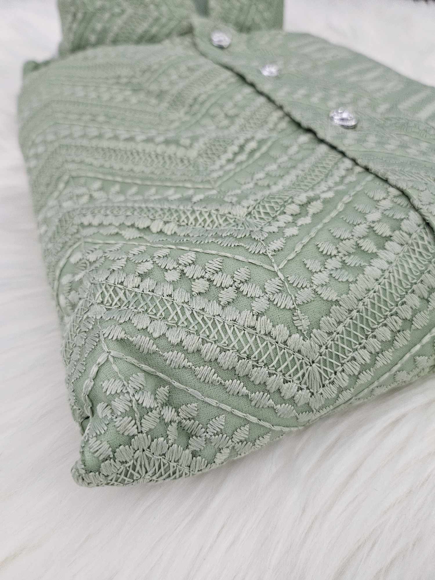 Size 38, Pista Green Shade Kurta Pajama Set, Georgette with Intricate Chikankari Embroidery, KP - 1166