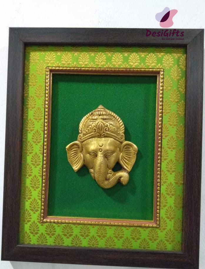 Handcrafted Ganesh Brass Hanging on Silk Frame with 3D Effect, BFD- 1183
