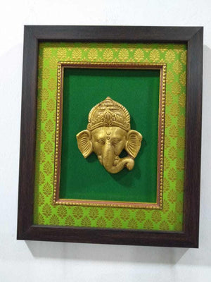 Handcrafted Ganesh Brass Hanging on Silk Frame with 3D Effect, BFD- 1183