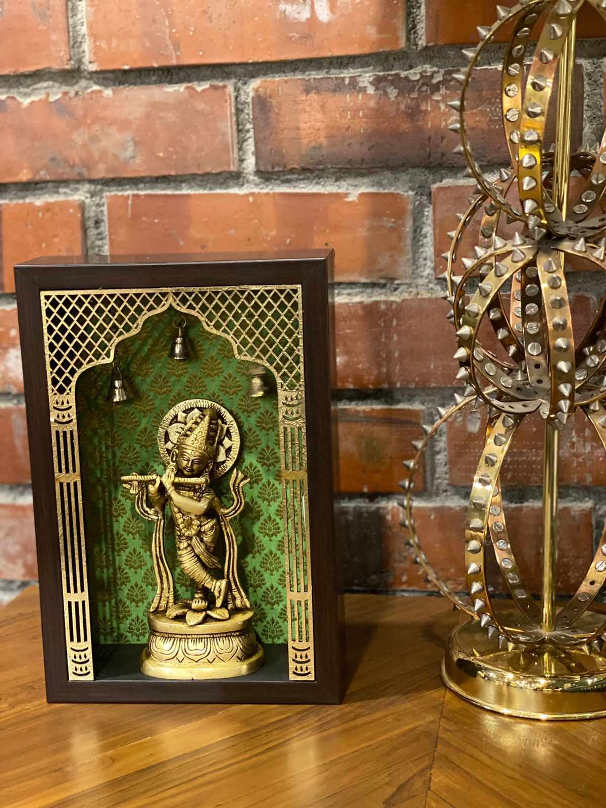 Handcrafted Krishna ji in Brass In Wooden Frame, RK- 1299