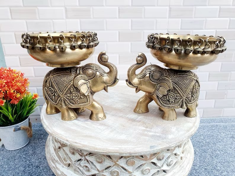 Handcrafted Brass Elephant Urli Water Bowl, UBB - 199