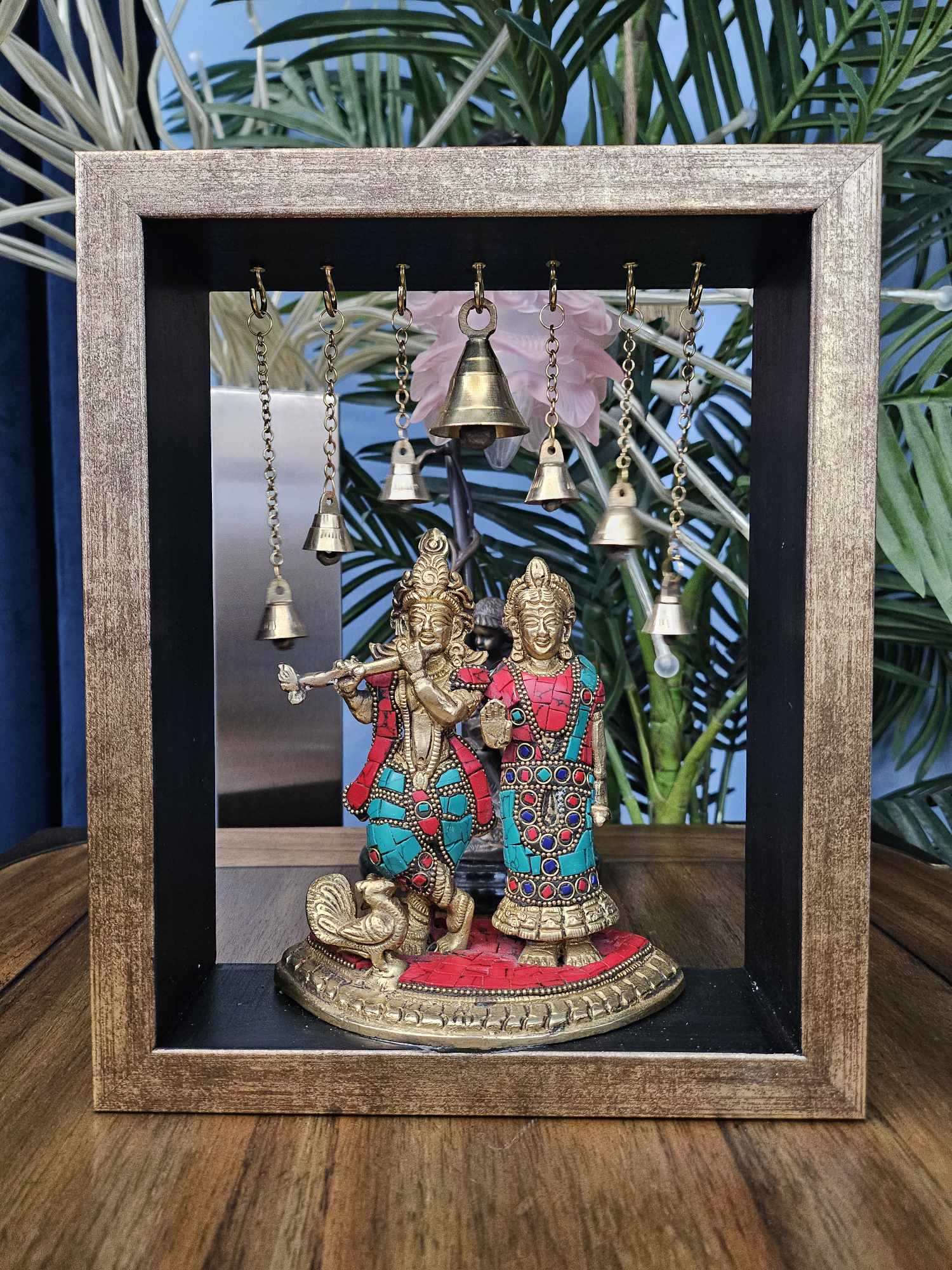 Handcrafted Radha Krishna ji in Brass In Wooden Frame, RK- 1300