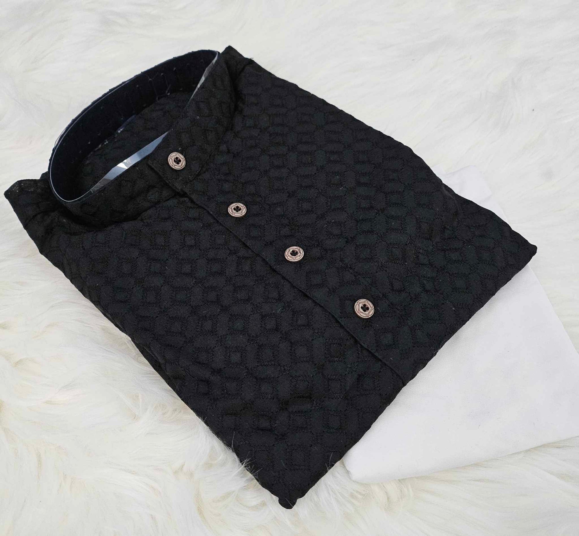 Boy's Black Embroidered Kurta Pajama Set- BOY-1182